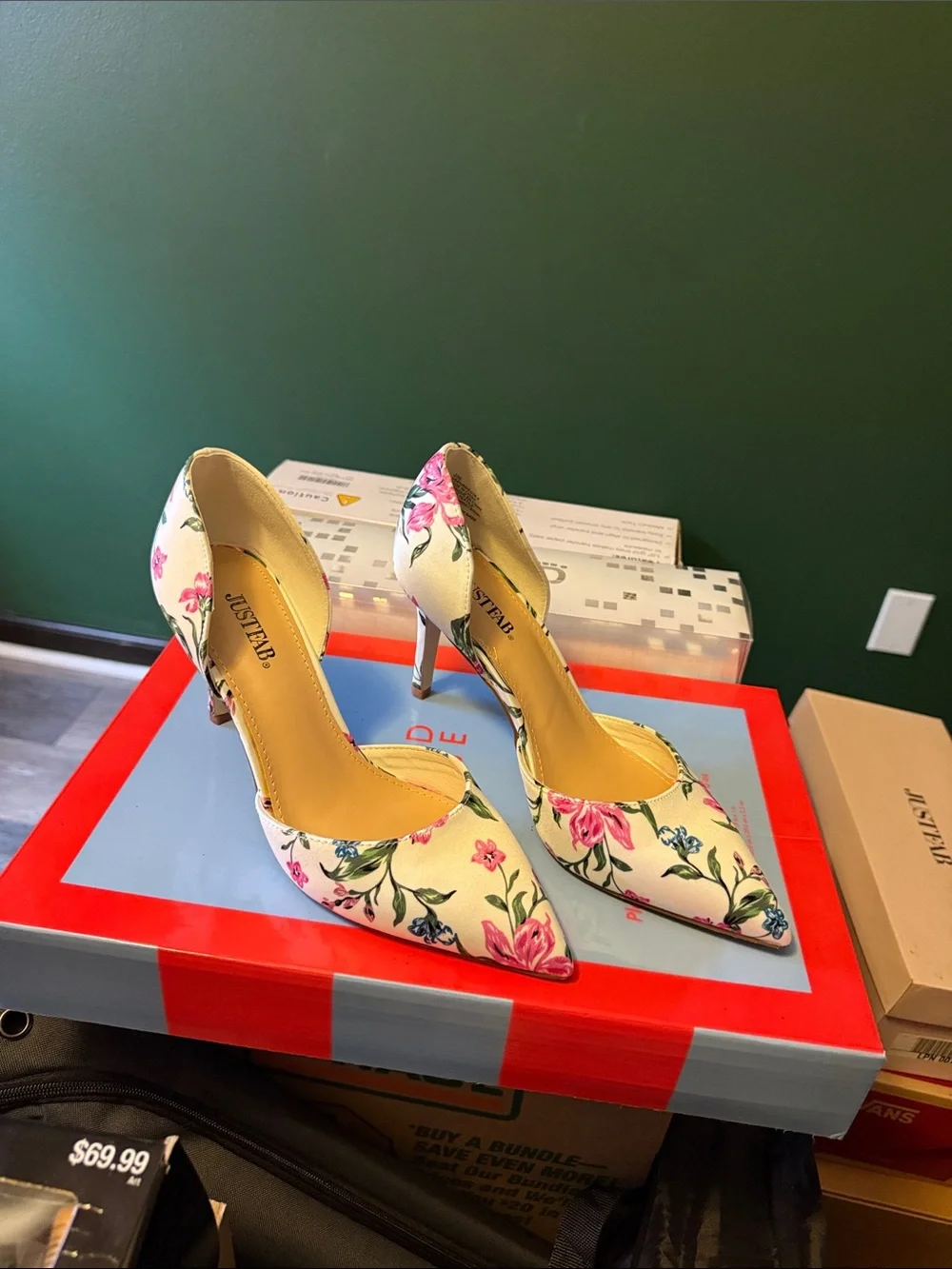 Floral Pointed-Toe Stiletto Pumps - Cream Pink